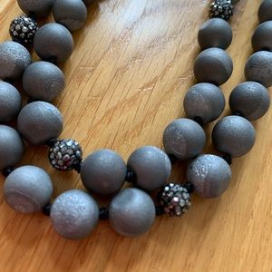 Gray stone and gunmetal rhinestones necklace